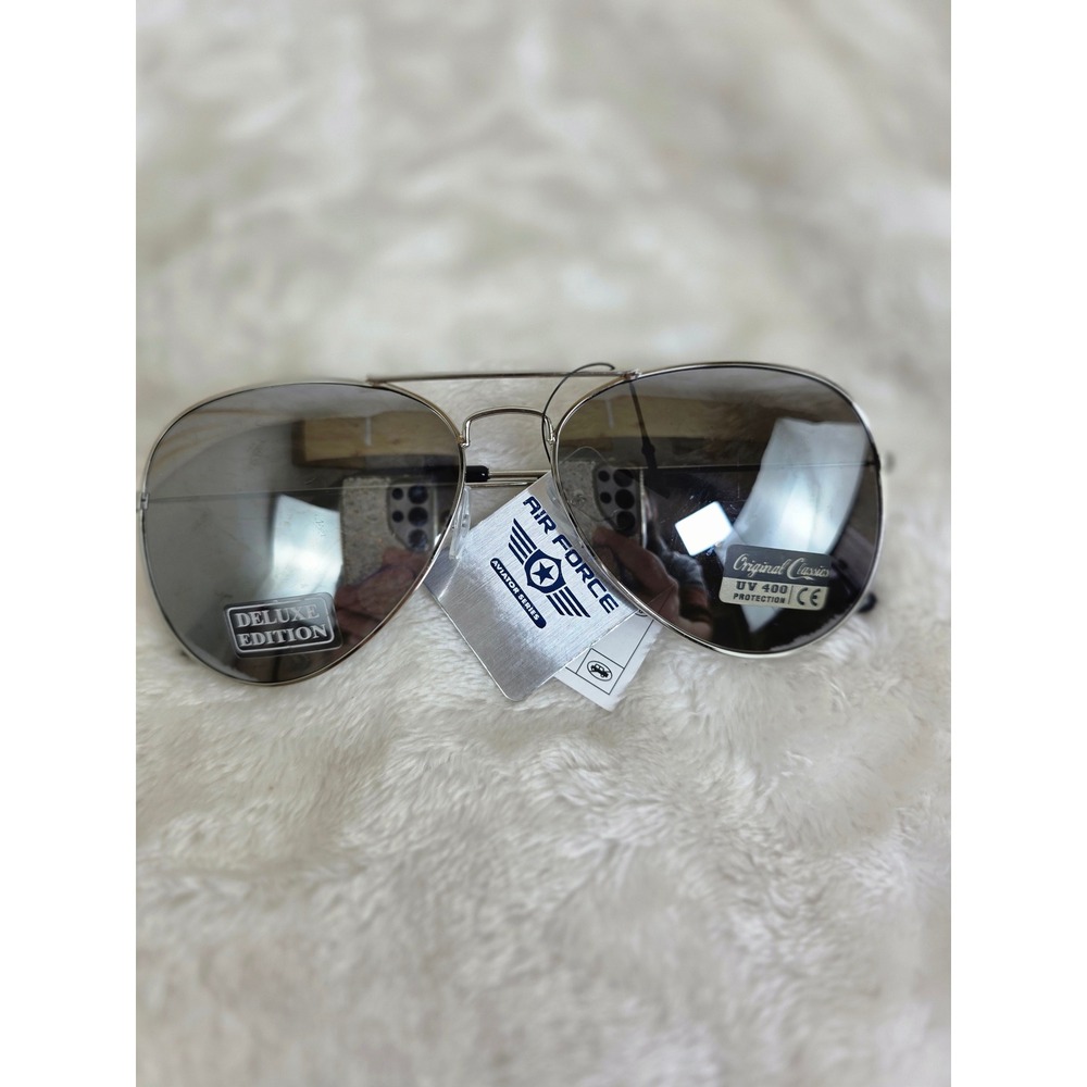 Air Force Aviator Sunglasses Deluxe Edition Silver‎ Tone Mirrored Lenses UV